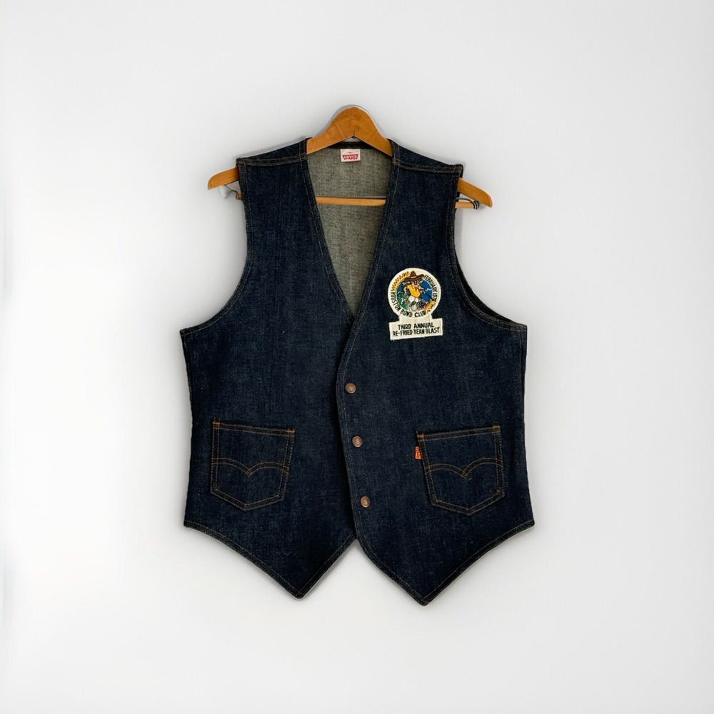 Custom Vintage Levi's Dark Wash Denim Orange Tab Vest 1970 Mens M